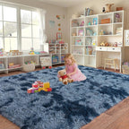 Upgrade Non-Slip Plush Rugs for Living Room, Soft Shaggy Carpets for Living Room, Fuzzy Rugs for Kids' Room, Perfect Decor for Modern Home New Blue Grey 5x7Feet