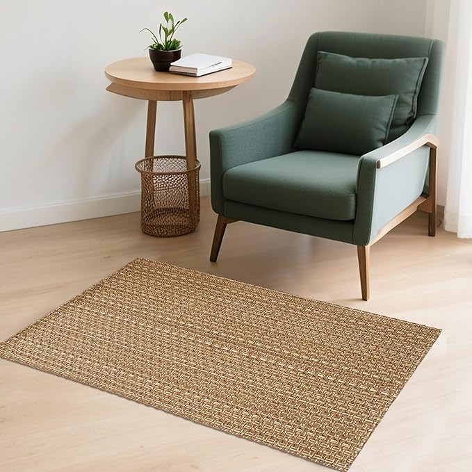 Entryway Rug,Indoor Door Mat 2x3 ft Small Area Rugs,Boho Style Braided Rug,Neutral Solid Rugs,Entrance Doormat for Front Porch,Bathroom,Kitchen,Bedroom,Light Brown