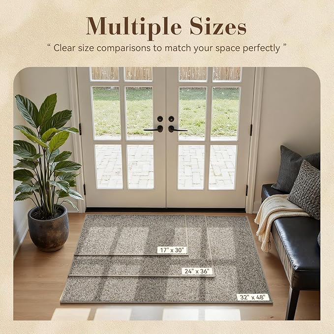 MontVoo Door Mat Indoor Entrance Doormat, Absorbent Durable Rubber Non Slip Front Door Mat for Inside Entry Entryway Dirt Trapper Welcome Mat, Grey Brown 32''x48''