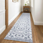 KILOCOCO Hallway Runner Rug 3'x10' Washable Printed Moroccan Runner Rug Non Slip Entryway Runners Soft Indoor Long Floor Rugs for Bedroom Kitchen Living Room Geometric Boho Carpet Runners, Grey White