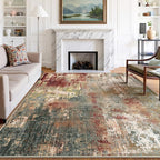 Washable Area Rugs 5'x8' Non-Slip Modern Abstract Soft for Living Room Entryway Bedroom Nursery, Print Pattern, Brown Rust Red Multi