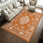 Mandala Rugs for Living Room - 2x3 ft, Vintage Floral Rug, Orange Mandala Area Rug, Boho Medallion Washable Door Mat for Entryway, Kitchen, Meditation Boho Ethnic Home Decor & Gifts