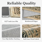 Moody 6x9 Area Rugs for Living Room, Low Pile Thin Washable Non Slip Rugs for Bedroom Dining Room, Vintage Medallion Distressed Carpet for Home Office Guest Room, Multi Brown/Slate Green