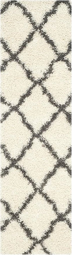SAFAVIEH Dallas Shag Collection Runner Rug - 2'3" x 10', Ivory & Dark Grey, Trellis Design, Non-Shedding & Easy Care, 1.5-inch Thick Ideal for High Traffic Areas in Living Room, Bedroom (SGD257H)