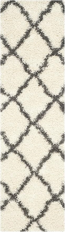 SAFAVIEH Dallas Shag Collection Runner Rug - 2'3" x 6', Ivory & Dark Grey, Trellis Design, Non-Shedding & Easy Care, 1.5-inch Thick Ideal for High Traffic Areas in Living Room, Bedroom (SGD257H)