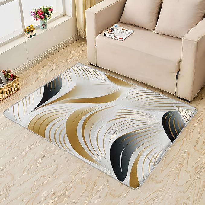 Elegant Wave Design Rug - 8x10 Abstract Area Rug for Living Room & Bedroom, Modern Washable Non Slip Soft Indoor Carpet