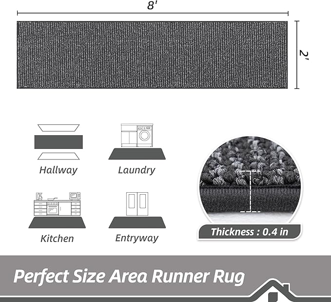 BEQHAUSE Hallway Runner Rugs 2x8, Hallway Rug Non-Slip Washable(Rolled-Up NO Creases), Runner Rug Absorbent Stain Resistant Hall Rug Carpet Runner, Entryway Rugs Floor Mat Laundry Room Rugs, Charcoal