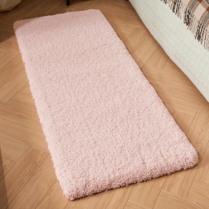 Pink Bathroom Runner Rug 24x70 Non Slip Fluffy Long Bath Mat for Bathroom Floor Washable Plush Luxury Bath Rug for Tub Absorbent Shower Sink Mat Bedside Rug