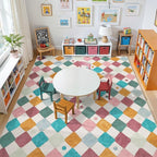 jinchan Macy Area Rug 8x10 Kids Washable Rug Indoor Floor Cover Non Slip Modern Soft Rug Playroom Diamond Carpet for Elementary School Classroom Nursery Daycare Living Room Bedroom Confetti on Cream