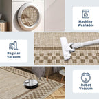 GarveeHome 5x7 Washable Area Rug for Bedroom Living Room Non Slip Modern Bordered Throw Rugs Low Pile Soft Checkered Dining Room Area Rugs Geometric Throw Carpet for Kitchen Nursery Office, Taupe