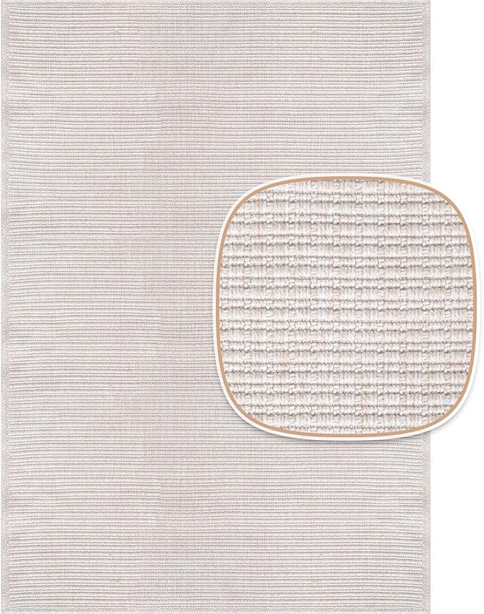 Beverly Rug Easy Jute Off White Rug 8x10 Solid Washable Durable Outdoor Indoor Area Rugs for Living Dining Room Patio Office Stain Resistant Non Shedding Casual Indoor Outside Carpet 8 x 10 Off-White