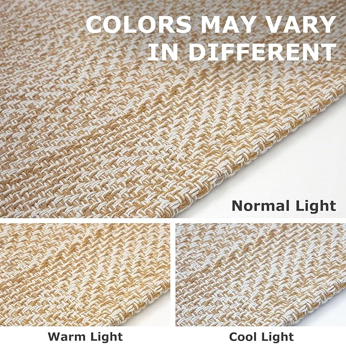 IOHOUZE Washable Runner Rug 2x8 Non Slip Rubber Backed Hallway Runner Entryway Runner Indoor, Kitchen Rugs Woven Cotton Floor Carpet for Kitchen Hall Entrance, Warm Beige/Orange/Apricot