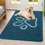 Smiry Dog Door Mat for Muddy Paws, Absorbent Dirt Trapper Non Slip Quick Dry Washable Chenille Mat for Mud Dogs, Entry Rug for Indoor and Outdoor (40x32 Inches, Atlantic Blue and White)