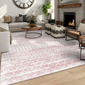 8x10 Machine Washable Area Rug for Living Room, Pink Vintage Moroccan Rug Large Non-Slip Low Pile Soft Faux Wool Carpet, Kids and Pets Friendly for Bedroom Dining Room Farmhouse Home Decor Rug