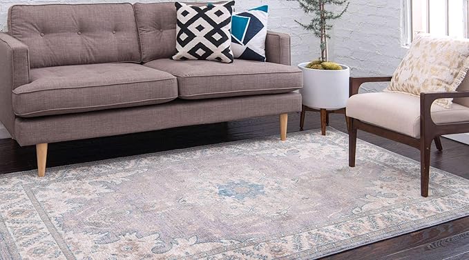 Unique Loom Salzburg Collection Classic Traditional Design Oriental Inspired Border Area Rug (7' 0 x 10' 0 Rectangular, Gray/Beige)