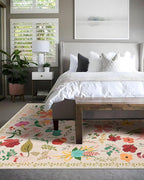 Area Rug 9x12, Washable Large Rugs for Living Room, Non Slip 0.27" Low Pile Vintage Floral Large Carpet for Bedroom, Dining Room, Kids Playroom (Beige)