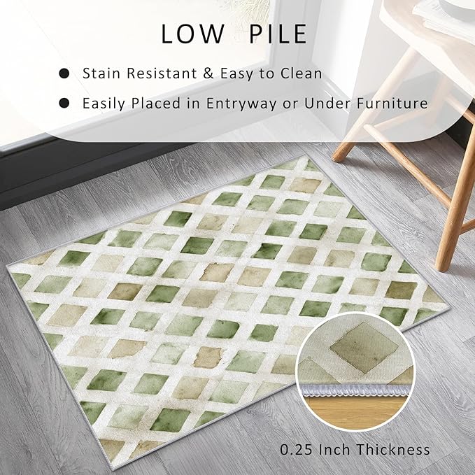 Checkered Rug, Washable 5x6 Rug for Living Room, Geometric Rhombus Patterned Indoor Carpet, Checkered Decor for Home, Bedroom, Soft Non Slip Thin Design FER37