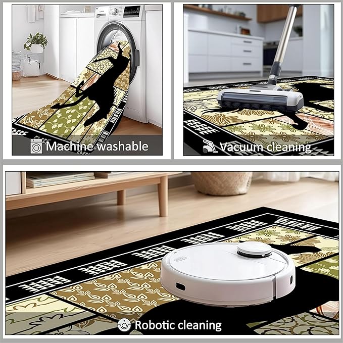 Western Horse Print Rugs 3x4ft,Boho Floral Area Rug, Botanical Print Low Pile Carpet, Stain-Resistant & Machine Washable Non-Slip Mat for Living Room, Bedroom, Dining Room