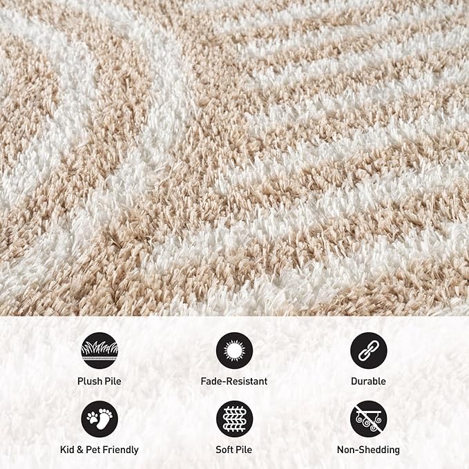 Rugshop Abstract Arch Shag Area Rug Beige 5' x 7' Great for Bedrooms, Living Rooms, or Under Coffee Tables