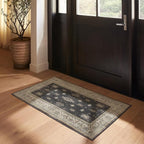 RUGGABLE Washable Vintage Area Rug – Verena Dark Wood 3x5, Stain-Resistant, Non-Slip – Small Machine Washable Rugs for Living Room, Bedroom, Hallway, Entryway & Office–with Cushioned Pad