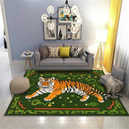 Jungle Tiger Area Rug,3x4ft, Cozy Jungle Style Tiger Print Area Rug Surrounded by Green Plants and Yellow Flowers Washable Animal Rug for Farmhouse Living Room Bedroom Kitchen Kids Room Decor