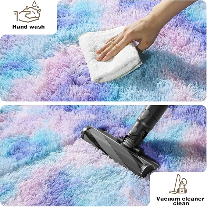 6x9 Area Rugs for Living Room, Fluffy Large Rugs for Bedroom, Soft Shag Fuzzy Non-Slip Carpet for Kids Boys and Girls Nursery Room Dorm Indoor Home Decor (Rainbow, 6ft x 9ft)