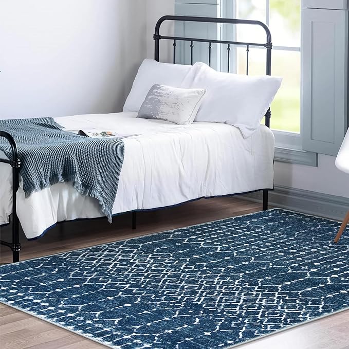 Lahome Moroccan Blue Area Rug 5x7 Machine Washable Non-Slip Throw Living Room Rugs Ultra-Thin Stain Resistant Soft Rug for Bedroom, Geometric Print Modren Carpet Rug for Dining Room Office Entryway