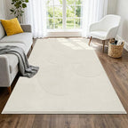 SHACOS Soft Cozy Fluffy Abstract Geometric High Low Pile Area Rugs 5'x7' Non Slip Washable Scandinavian Minimalist Rug Modern Carpet for Living Room Bedroom Dining Room, Cream