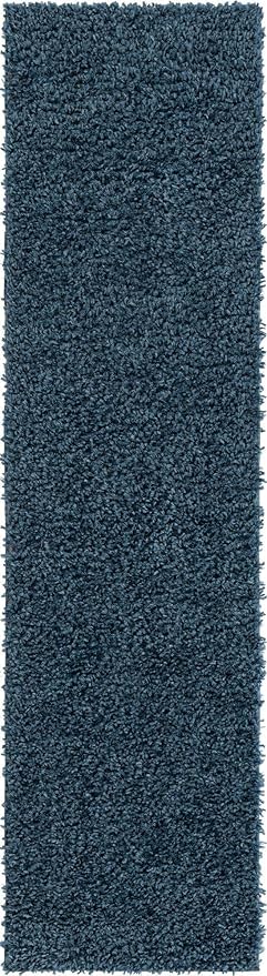 Unique Loom Davos Shag Collection Area Rug - Solid (2' x 8' Runner, Marine Blue)