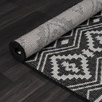 Beverly Rug Waikiki Boho Indoor Outdoor Rug 10x14, Washable Outside Carpet for Patio, Deck, Porch, Bohemian Area Rug, Farmhouse Rugs, Aztec Tribal Rug, Black and White
