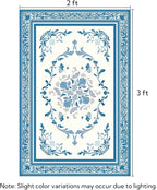 SOULFUL Medium Pile 2x3 Entryway Rug - Cozy Soft Underfoot Small Area Rug - Blue Boho Floral - Washable Non-Slip - Perfect for Hallway Kitchen Bedroom Bathroom Indoor Entrance
