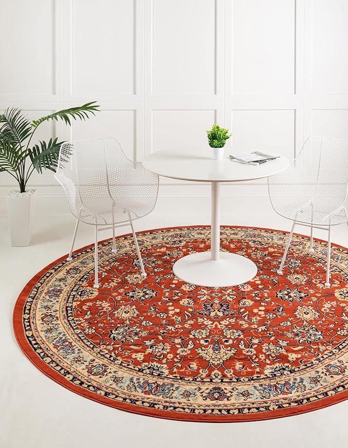 Unique Loom Sialk Hill Collection Area Rug - Washington (8' Round Terracotta/Cream)