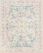Lahome Large Rugs for Living Room, Boho Machine Washable 8x10 Area Rugs Girls Bedroom Decor, Ultra-Thin Soft Distressed Floral Carpets Non Slip for Office Dining Room, Pink/Multi