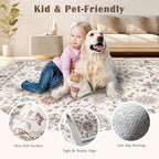Kitchen Runner Rugs Non Skid Washable - 2.5x8ft Long Cream Colorful Boho Farmhouse Hallway Runner Rug Low Pile Vintage Floral Bohemian Carpet for Hallway Laundry Room Entryway Bedroom Foyer