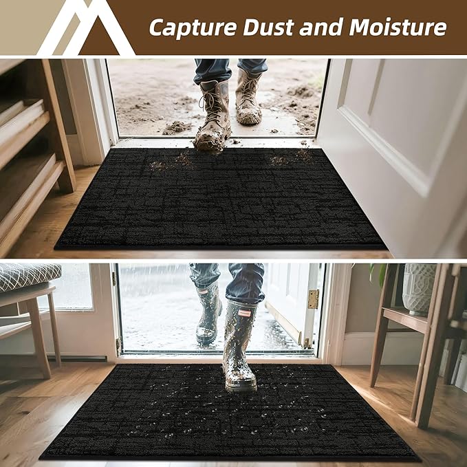 COSY HOMEER Dirt Trapper Door Mat 32"x48",Non-Slip Entryway Rugs,Washable Welcome Mat,Absorbent Entrance Mats,Low Pile Dog Door Mats for Front Back Doomats and Wet Shoes,Black