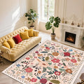 9x12 Area Rugs for Living Room Clearance Washable Boho Area Rug, Vintage Floral Non Slip Low Pile Large Rug for Living Room, Bedroom, Dining Room, Farmhouse (9 x 12 Beige Red)