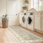 jinchan Fiora Runner Rug 2x6 Machine Washable Hallway Rug Taupe Vintage Floral Print Non-Slip Low Pile Ultra-Thin for Kitchen, Entryway, Laundry Room, Bedroom, Farmhouse (2‘x6’, Taupe)