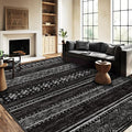 BESTSWEETIE 5x7 Area Rugs for Living Room Washable Moroccan Farmhouse Neutral Geometric Low Pile Non-Slip Soft Print Pattern Rug for Bedroom Kitchen Dining Room Entryway Black/White