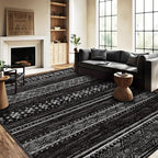 BESTSWEETIE 5x7 Area Rugs for Living Room Washable Moroccan Farmhouse Neutral Geometric Low Pile Non-Slip Soft Print Pattern Rug for Bedroom Kitchen Dining Room Entryway Black/White