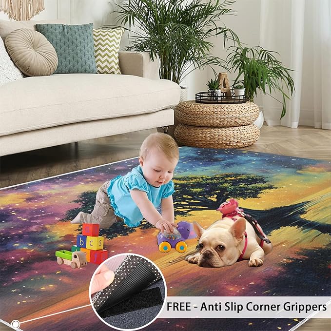 3x5 Tree of Life Dorm Rug - Galaxy Tree Small Rugs for Bedroom, Dreamlike Starry Sky Area Rug Washable Non Slip for Bedroom Kitchen Living Room Entryway