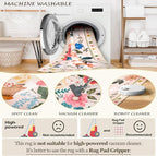 Floral 6ft Area Rug Machine Washable Soft Print Boho Carpet Non Slip Doormat Low Pile Flower Area Rugs for Living Room Bedroom Nursery Kitchen Dining Room Indoor-Pink