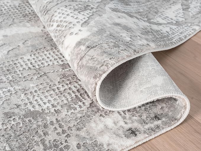 Adel Modern Area Rug for Living Room, 4x6 Rustic Distressed Abstract Gray Rug, Medium Pile Stain Resistant Carpet for Bedroom, Dining Room or Kitchen (4' x 6', Gray)