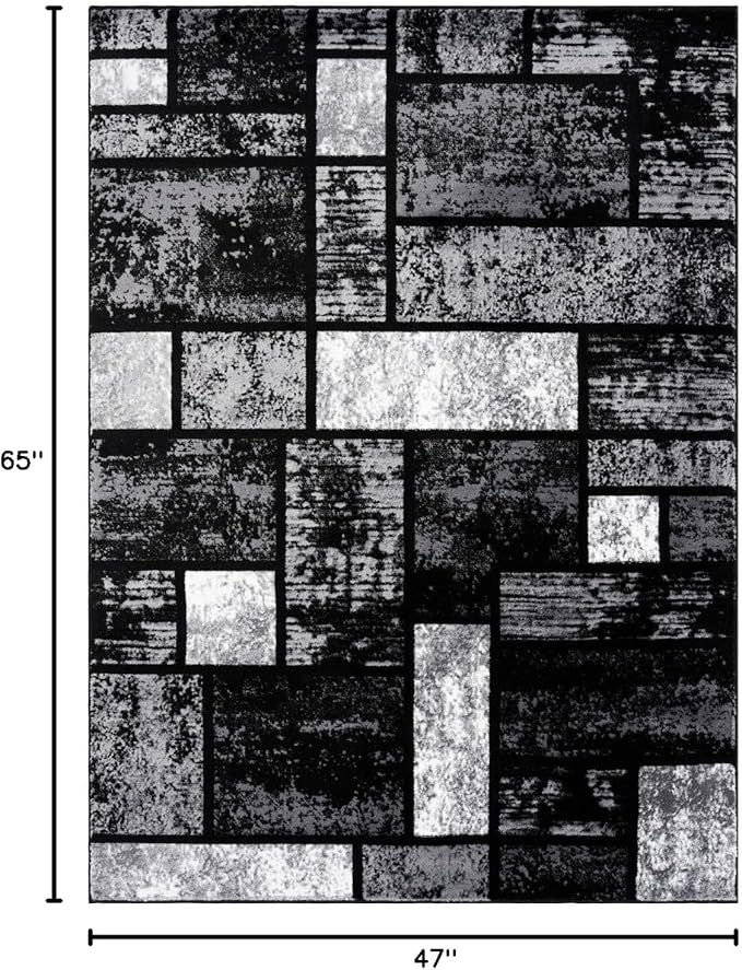 LUXE WEAVERS Modern Geometric Squares Gray 4x5 Area Rug for Living Room