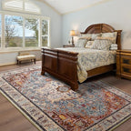 Washable Area Rugs 3x5, Low Pile Vintage Carpet, Non-Slip Distressed Rug for Bedroomn Living Room, Dining Room, Non-Slip, Low Pile, Rust Brown