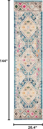 SAFAVIEH Madison Collection Runner Rug - 2'2" x 12', Dark Blue & Yellow, Boho Diamond Distressed Design, Non-Shedding & Easy Care, Ideal for High Traffic Areas in Living Room, Bedroom (MAD418N)