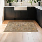 Brown Washable 2x4 Entry Rug - Front Door Rugs Indoor, Vintage Floral Style Small Rug for Kitchen, Bathroom, Non-Slip Boho Gold Entryway Décor