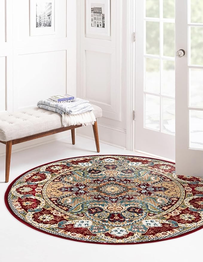 Unique Loom Narenj Collection Area Rug - Glasgow (5' 3" Round Burgundy/Blue)