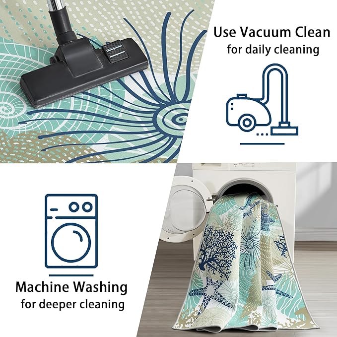 Tritard Coastal Area Rugs Nautical Beach Themed Non-Slip Machine Washable Rugs Modern Floor Carpet for Living Room Bedroom, 4x6, Navy