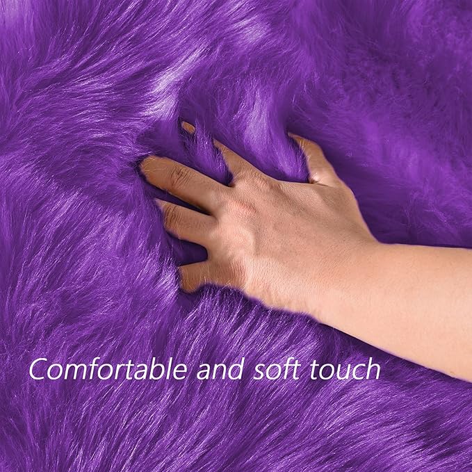 Latepis Fluffy Shaggy Fuzzy Fur Rugs Purple 6.7x10 Large Living Room Rug Washable Faux Sheepskin Rug for Bedroom Plush Shag Rugs Home Decor Rectangle