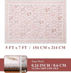 YIHOUSE 5x7 Washable Rug for Bedroom, Pink Floral Rugs for Living Room Non Slip Ultra-Thin Large Boho Rug for Kids Playroom, Classroom, Girls Dorm, Nursery, Pink Multi